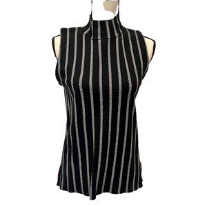 NWOT Philosophy Mock T Neck Black White Vertical Stripe Top Size Small